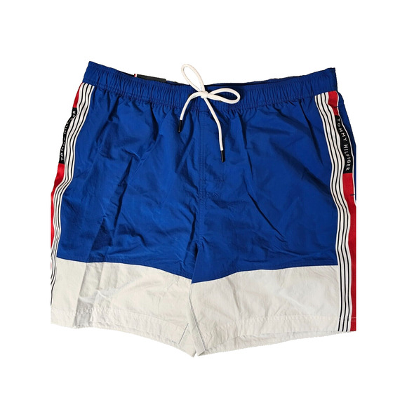 NWT Tommy Hilfiger Quick Dry Swim Trunks Men’s Swim Shorts XL Blue Red White - Picture 1 of 5